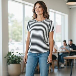 NWT Calvin Klein Women’s MED Short Sleeve Striped Tricot Top